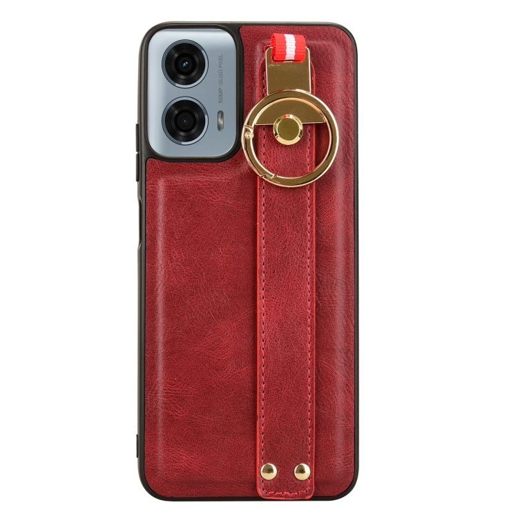For Motorola Moto G Play 5G 2024 Wristband Leather Back Phone Case(Red) - Motorola Cases by PMC Jewellery | Online Shopping South Africa | PMC Jewellery | Buy Now Pay Later Mobicred
