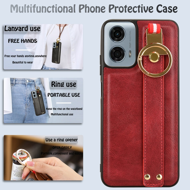 For Motorola Moto G Play 5G 2024 Wristband Leather Back Phone Case(Red) - Motorola Cases by PMC Jewellery | Online Shopping South Africa | PMC Jewellery | Buy Now Pay Later Mobicred