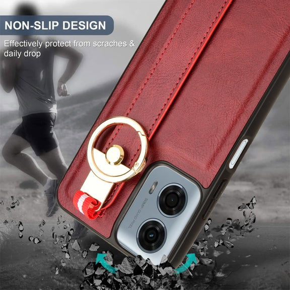 For Motorola Moto G Play 5G 2024 Wristband Leather Back Phone Case(Red)