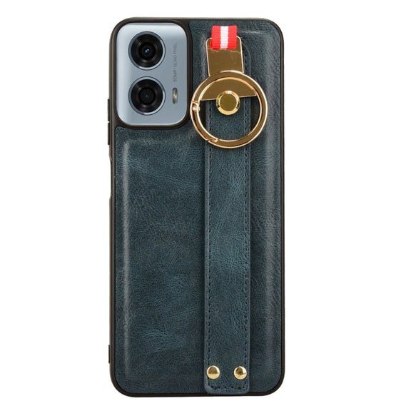 For Motorola Moto G Play 5G 2024 Wristband Leather Back Phone Case(Blue)