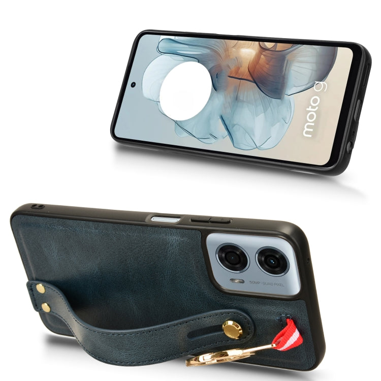 For Motorola Moto G Play 5G 2024 Wristband Leather Back Phone Case(Blue) - Motorola Cases by PMC Jewellery | Online Shopping South Africa | PMC Jewellery | Buy Now Pay Later Mobicred