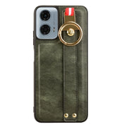 For Motorola Moto G Play 5G 2024 Wristband Leather Back Phone Case(Green)