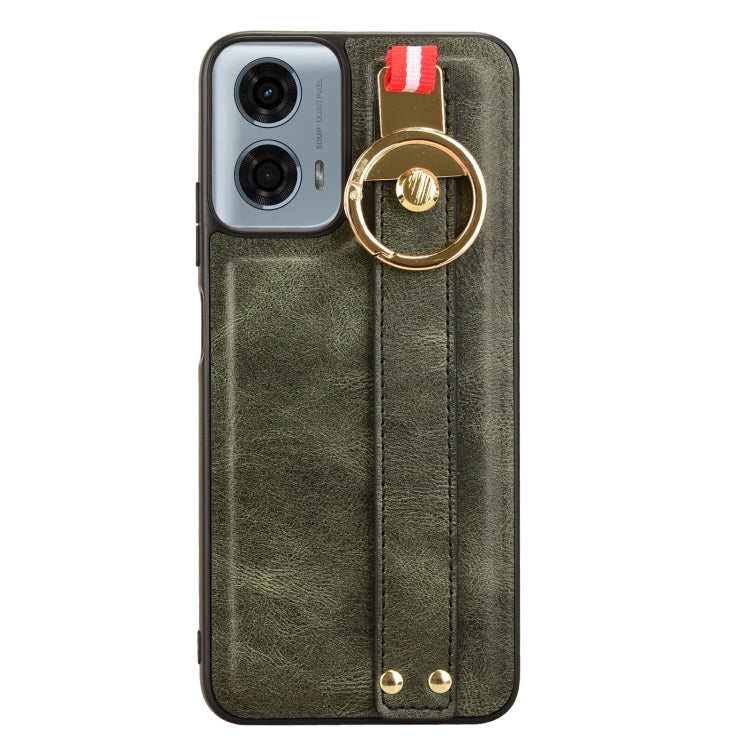 For Motorola Moto G Play 5G 2024 Wristband Leather Back Phone Case(Green)