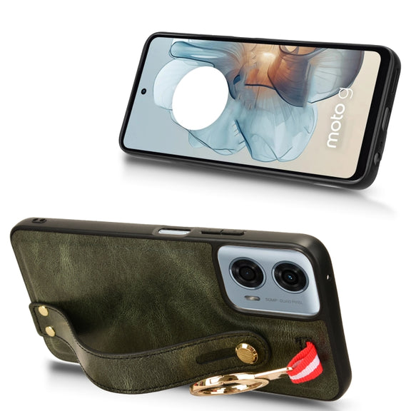 For Motorola Moto G Play 5G 2024 Wristband Leather Back Phone Case(Green)