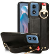 For Motorola Moto G Play 4G 2024 Wristband Leather Back Phone Case(Black) - Motorola Cases by PMC Jewellery | Online Shopping South Africa | PMC Jewellery | Buy Now Pay Later Mobicred