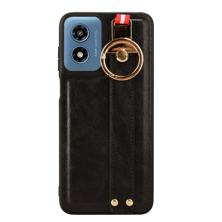 For Motorola Moto G Play 4G 2024 Wristband Leather Back Phone Case(Black) - Motorola Cases by PMC Jewellery | Online Shopping South Africa | PMC Jewellery | Buy Now Pay Later Mobicred