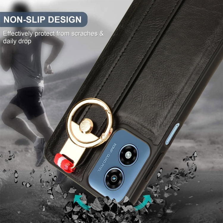 For Motorola Moto G Play 4G 2024 Wristband Leather Back Phone Case(Black) - Motorola Cases by PMC Jewellery | Online Shopping South Africa | PMC Jewellery | Buy Now Pay Later Mobicred