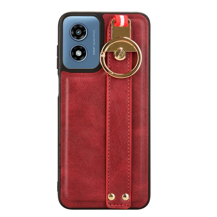 For Motorola Moto G Play 4G 2024 Wristband Leather Back Phone Case(Red) - Motorola Cases by PMC Jewellery | Online Shopping South Africa | PMC Jewellery | Buy Now Pay Later Mobicred