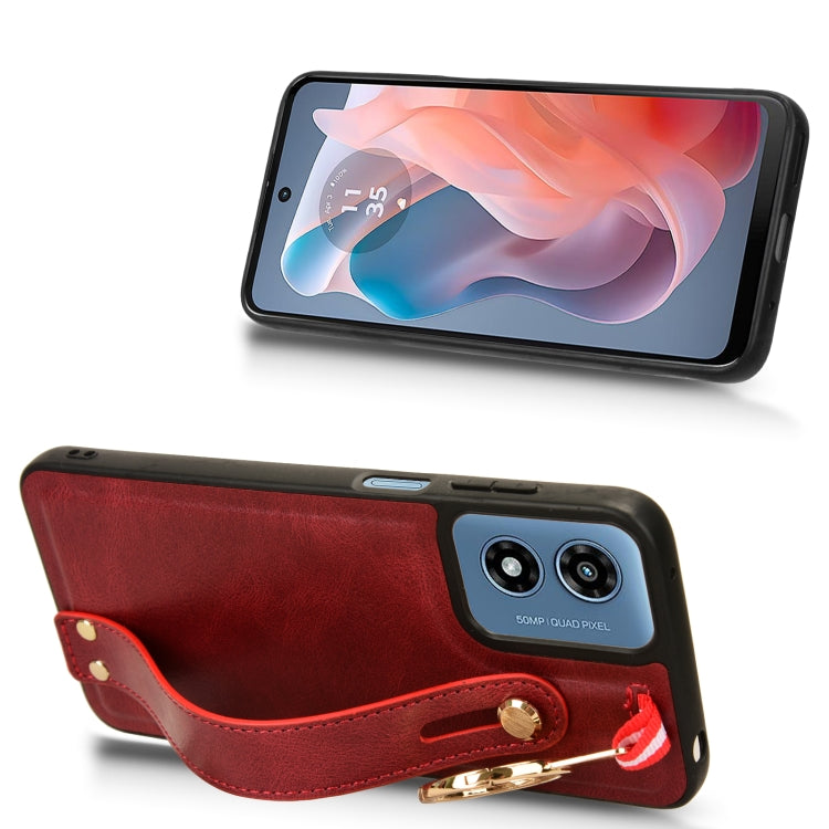 For Motorola Moto G Play 4G 2024 Wristband Leather Back Phone Case(Red) - Motorola Cases by PMC Jewellery | Online Shopping South Africa | PMC Jewellery | Buy Now Pay Later Mobicred