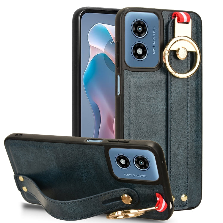 For Motorola Moto G Play 4G 2024 Wristband Leather Back Phone Case(Blue) - Motorola Cases by PMC Jewellery | Online Shopping South Africa | PMC Jewellery | Buy Now Pay Later Mobicred