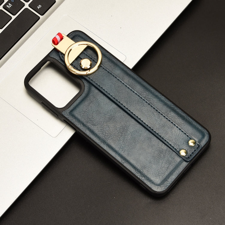 For Motorola Moto G Play 4G 2024 Wristband Leather Back Phone Case(Blue) - Motorola Cases by PMC Jewellery | Online Shopping South Africa | PMC Jewellery | Buy Now Pay Later Mobicred