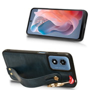 For Motorola Moto G Play 4G 2024 Wristband Leather Back Phone Case(Blue)