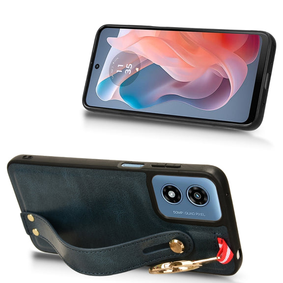 For Motorola Moto G Play 4G 2024 Wristband Leather Back Phone Case(Blue)