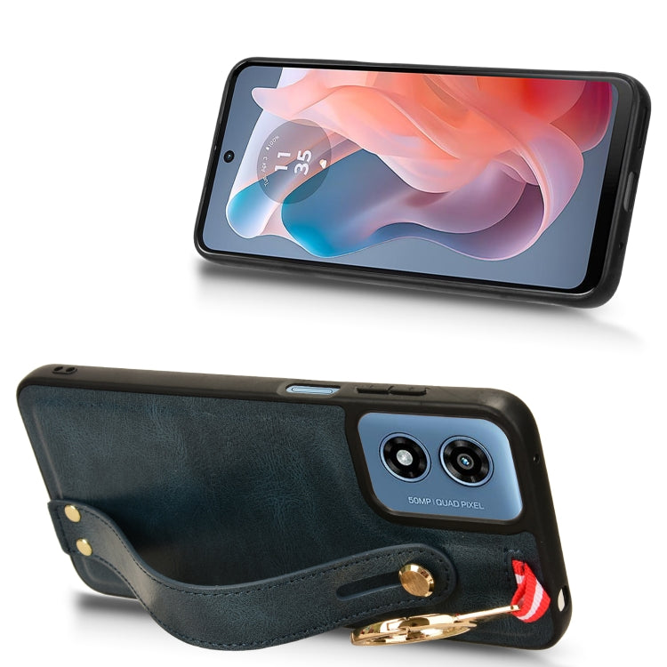 For Motorola Moto G Play 4G 2024 Wristband Leather Back Phone Case(Blue)