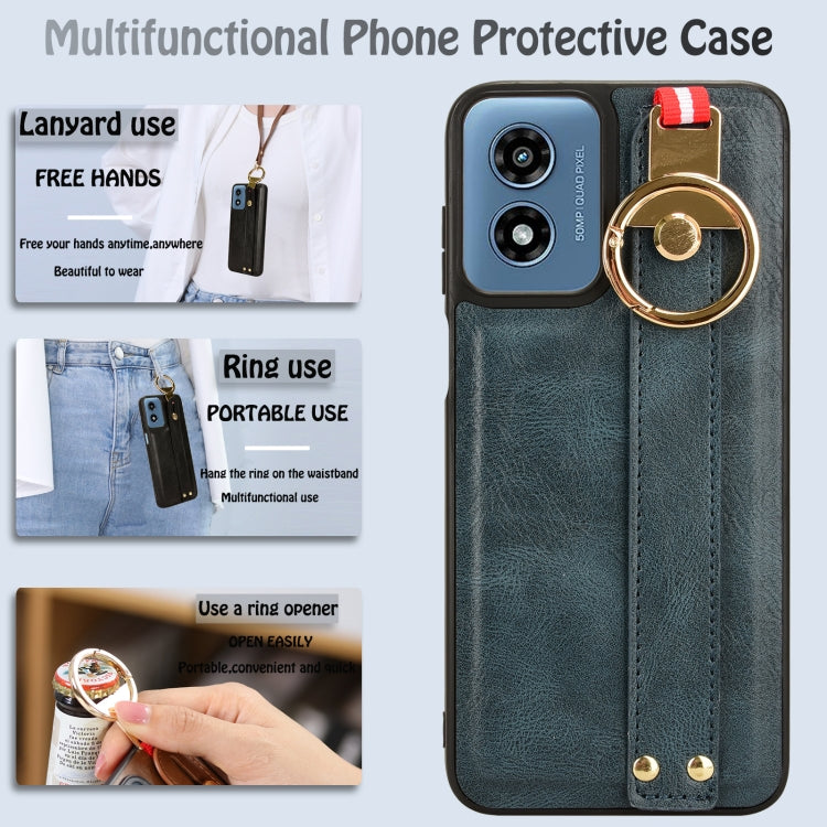 For Motorola Moto G Play 4G 2024 Wristband Leather Back Phone Case(Blue)