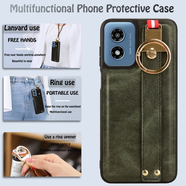 For Motorola Moto G Play 4G 2024 Wristband Leather Back Phone Case(Green) - Motorola Cases by PMC Jewellery | Online Shopping South Africa | PMC Jewellery | Buy Now Pay Later Mobicred