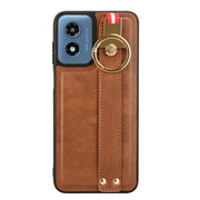 For Motorola Moto G Play 4G 2024 Wristband Leather Back Phone Case(Brown)