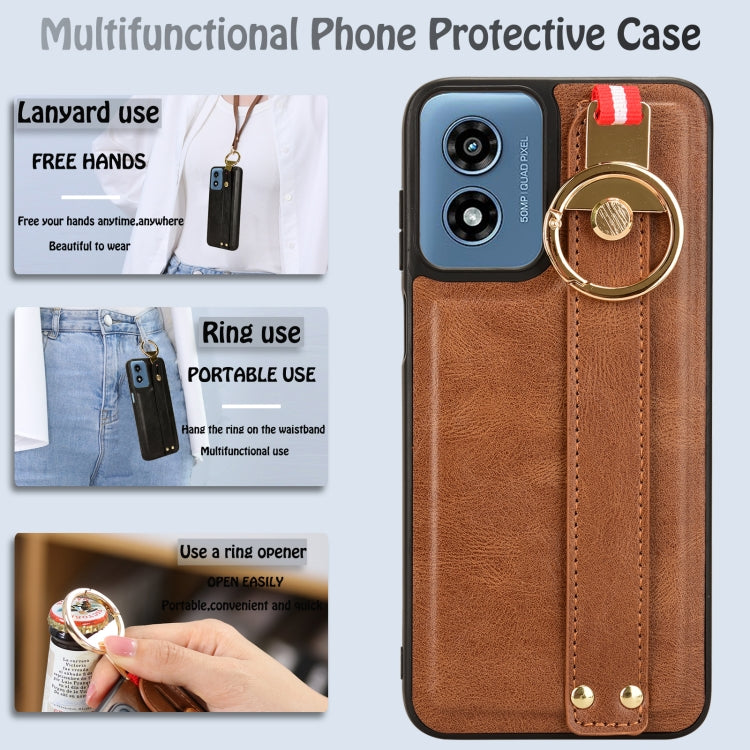 For Motorola Moto G Play 4G 2024 Wristband Leather Back Phone Case(Brown) - Motorola Cases by PMC Jewellery | Online Shopping South Africa | PMC Jewellery | Buy Now Pay Later Mobicred