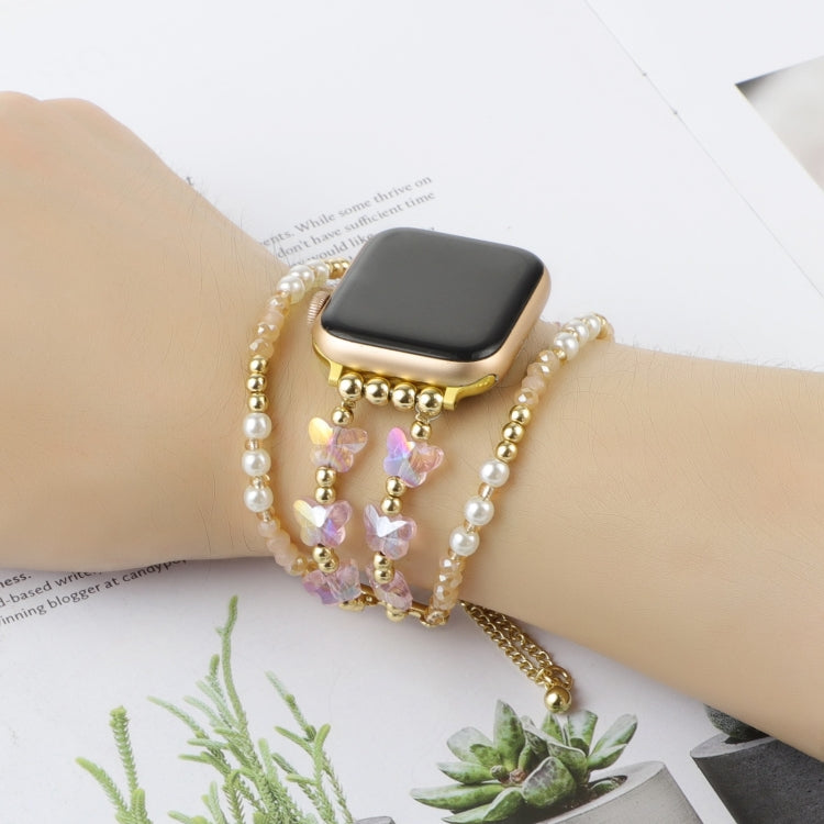 For Apple Watch SE 2023 40mm Butterfly Chain Bracelet Metal Watch Band(Pink Gold)