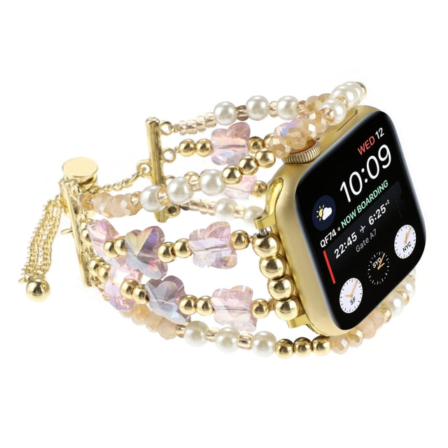 For Apple Watch Ultra 2 49mm Butterfly Chain Bracelet Metal Watch Band(Pink Gold)