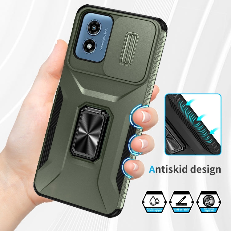 For Motorola Moto G Play 2024 Sliding Camshield Holder Phone Case(Alpine Green)
