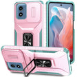 For Motorola Moto G Play 2024 Sliding Camshield Holder Phone Case(Pink + Grey Green) - Motorola Cases by PMC Jewellery | Online Shopping South Africa | PMC Jewellery | Buy Now Pay Later Mobicred