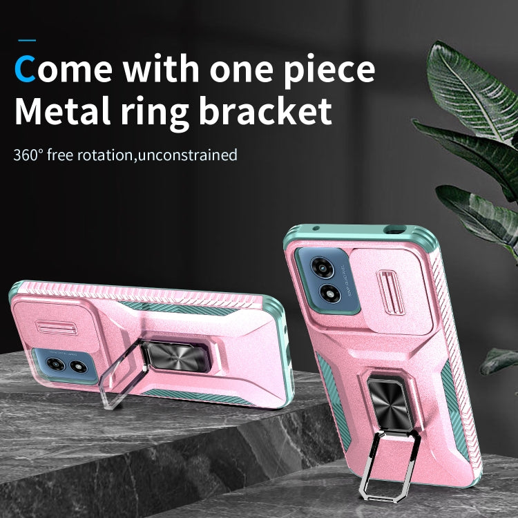 For Motorola Moto G Play 2024 Sliding Camshield Holder Phone Case(Pink + Grey Green) - Motorola Cases by PMC Jewellery | Online Shopping South Africa | PMC Jewellery | Buy Now Pay Later Mobicred