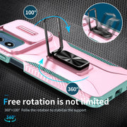 For Motorola Moto G Play 2024 Sliding Camshield Holder Phone Case(Pink + Grey Green)