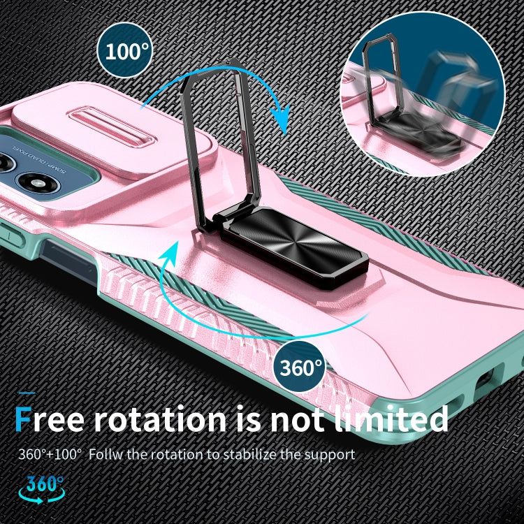 For Motorola Moto G Play 2024 Sliding Camshield Holder Phone Case(Pink + Grey Green)