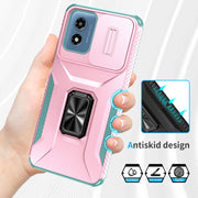 For Motorola Moto G Play 2024 Sliding Camshield Holder Phone Case(Pink + Grey Green)