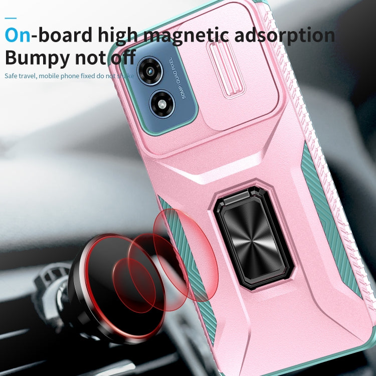 For Motorola Moto G Play 2024 Sliding Camshield Holder Phone Case(Pink + Grey Green) - Motorola Cases by PMC Jewellery | Online Shopping South Africa | PMC Jewellery | Buy Now Pay Later Mobicred