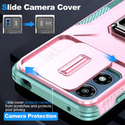 For Motorola Moto G Play 2024 Sliding Camshield Holder Phone Case(Pink + Grey Green)