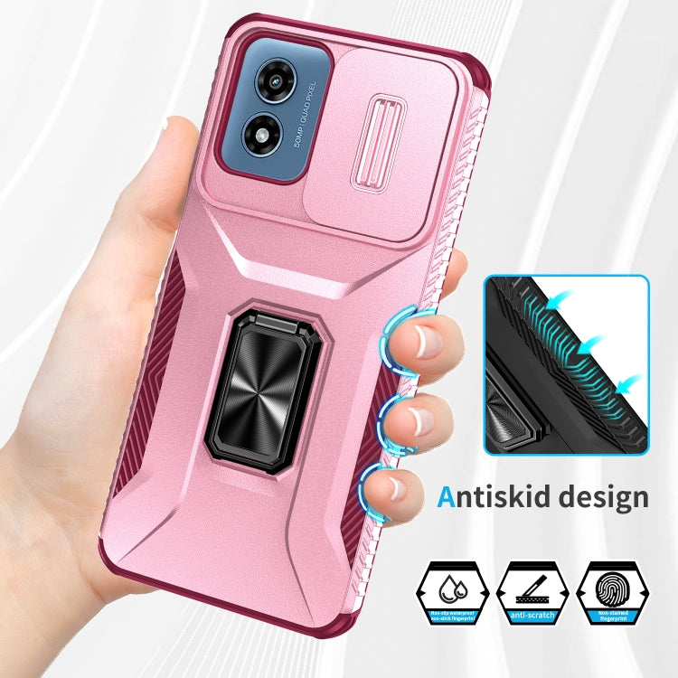For Motorola Moto G Play 2024 Sliding Camshield Holder Phone Case(Pink + Rose Red)
