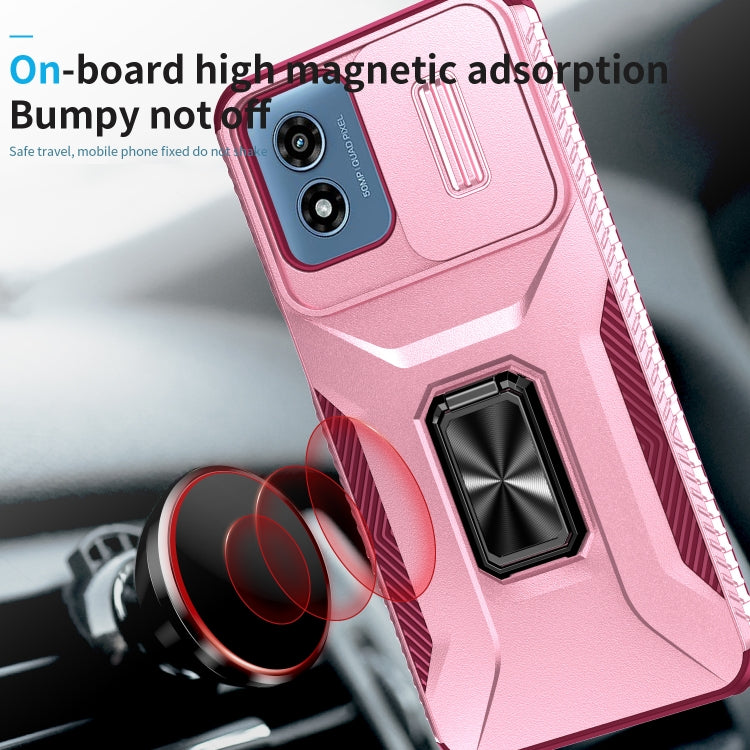 For Motorola Moto G Play 2024 Sliding Camshield Holder Phone Case(Pink + Rose Red)