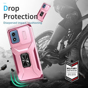 For Motorola Moto G Play 2024 Sliding Camshield Holder Phone Case(Pink + Rose Red)