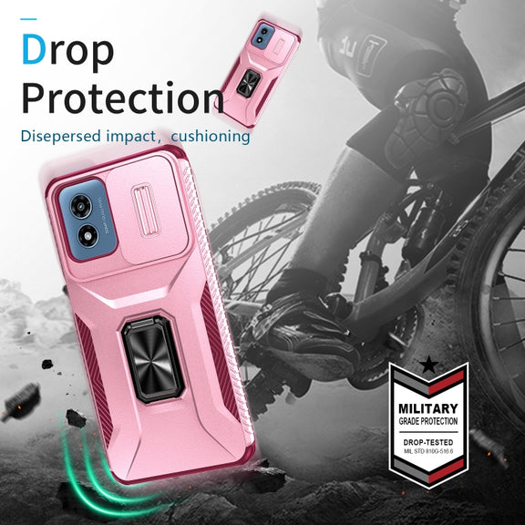 For Motorola Moto G Play 2024 Sliding Camshield Holder Phone Case(Pink + Rose Red)