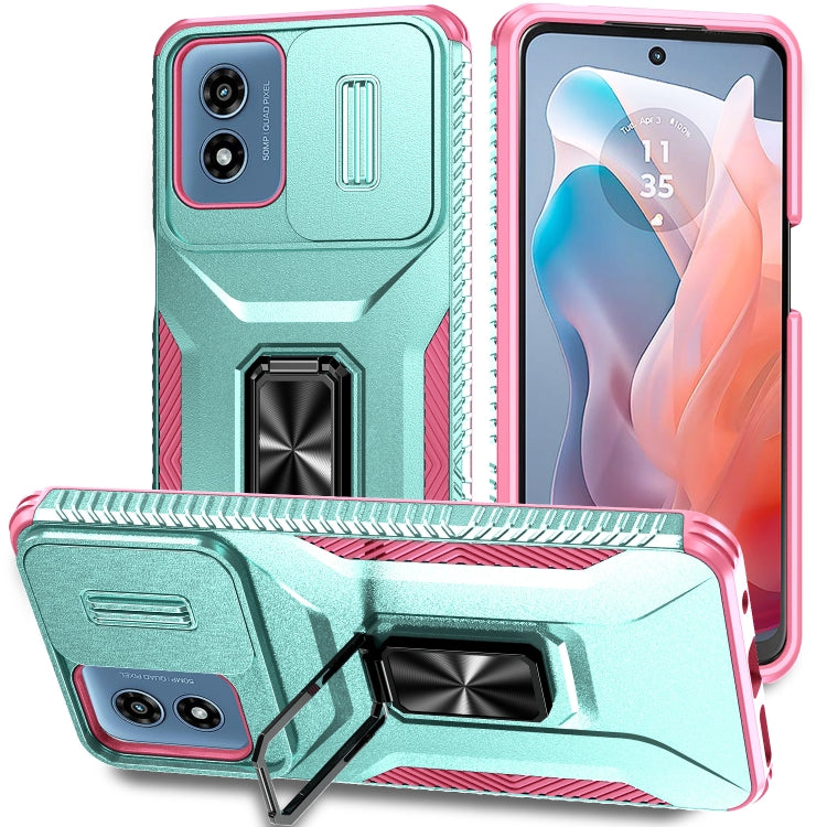 For Motorola Moto G Play 2024 Sliding Camshield Holder Phone Case(Grey Green + Pink) - Motorola Cases by PMC Jewellery | Online Shopping South Africa | PMC Jewellery | Buy Now Pay Later Mobicred