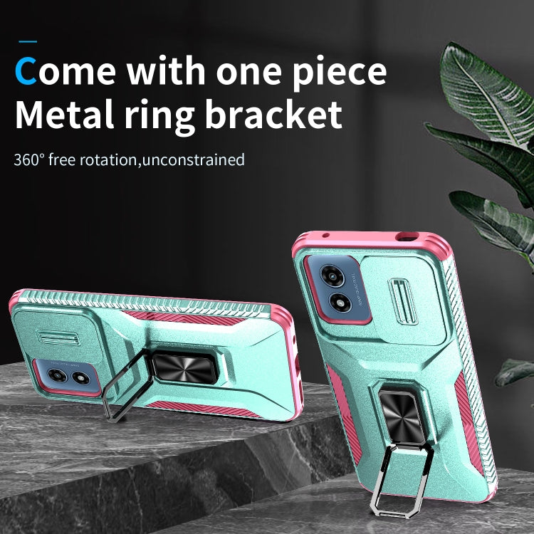 For Motorola Moto G Play 2024 Sliding Camshield Holder Phone Case(Grey Green + Pink)