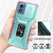 For Motorola Moto G Play 2024 Sliding Camshield Holder Phone Case(Grey Green + Pink)