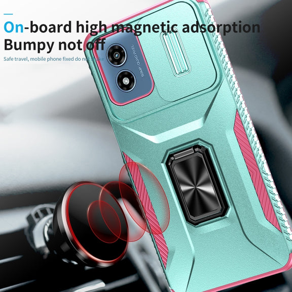 For Motorola Moto G Play 2024 Sliding Camshield Holder Phone Case(Grey Green + Pink)