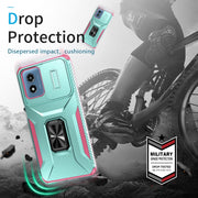 For Motorola Moto G Play 2024 Sliding Camshield Holder Phone Case(Grey Green + Pink)