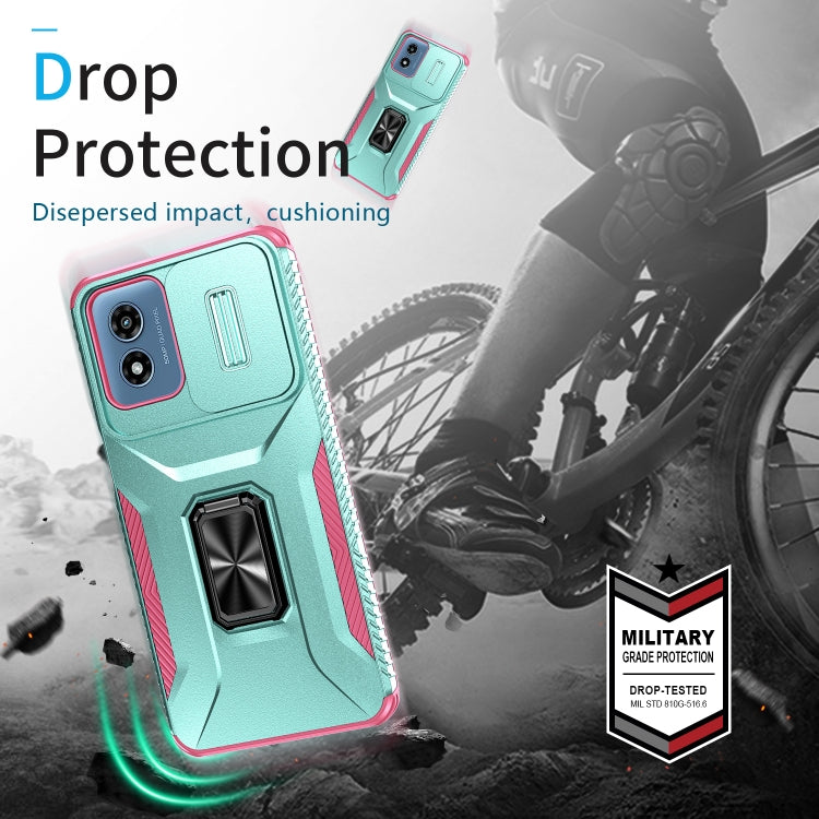 For Motorola Moto G Play 2024 Sliding Camshield Holder Phone Case(Grey Green + Pink)