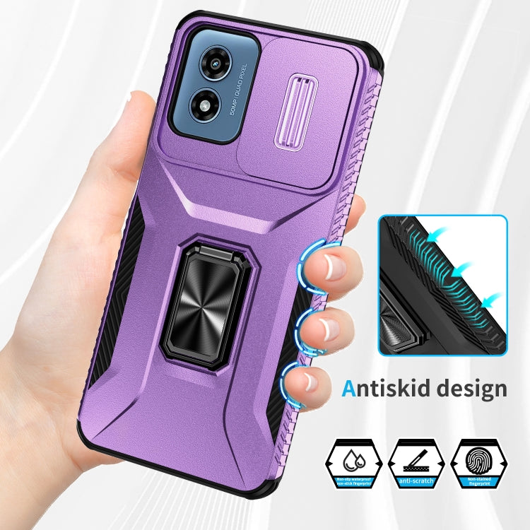 For Motorola Moto G Play 2024 Sliding Camshield Holder Phone Case(Purple)