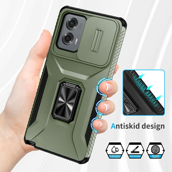 For Motorola Moto G Stylus 2024 Sliding Camshield Holder Phone Case(Alpine Green)