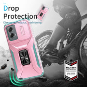 For Motorola Moto G Stylus 2024 Sliding Camshield Holder Phone Case(Pink + Grey Green)
