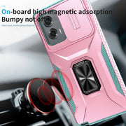 For Motorola Moto G Stylus 2024 Sliding Camshield Holder Phone Case(Pink + Grey Green)