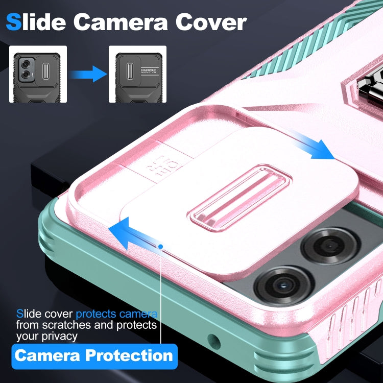 For Motorola Moto G Stylus 2024 Sliding Camshield Holder Phone Case(Pink + Grey Green) - Motorola Cases by PMC Jewellery | Online Shopping South Africa | PMC Jewellery | Buy Now Pay Later Mobicred