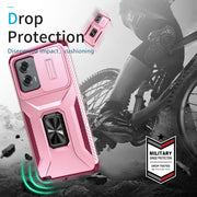 For Motorola Moto G Stylus 2024 Sliding Camshield Holder Phone Case(Pink + Rose Red)