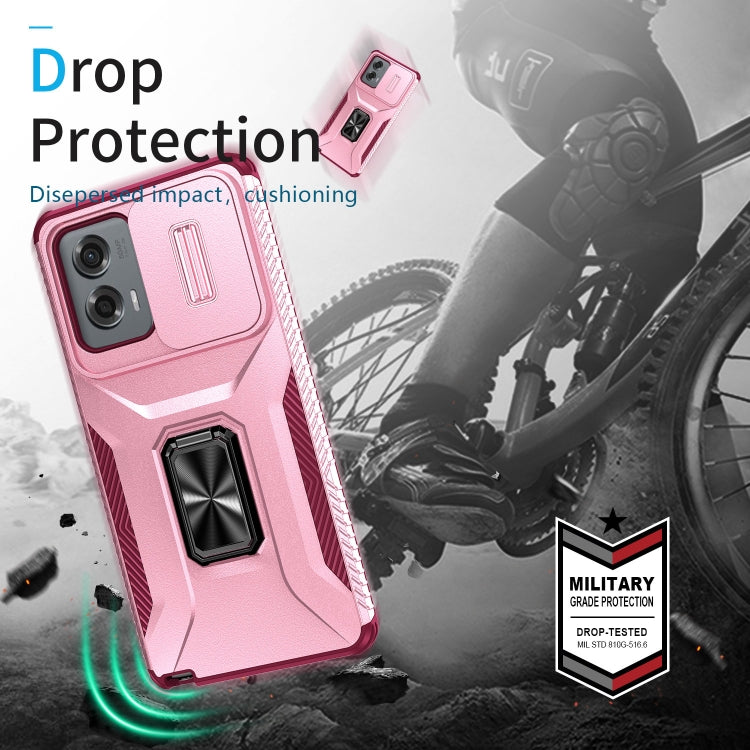 For Motorola Moto G Stylus 2024 Sliding Camshield Holder Phone Case(Pink + Rose Red)