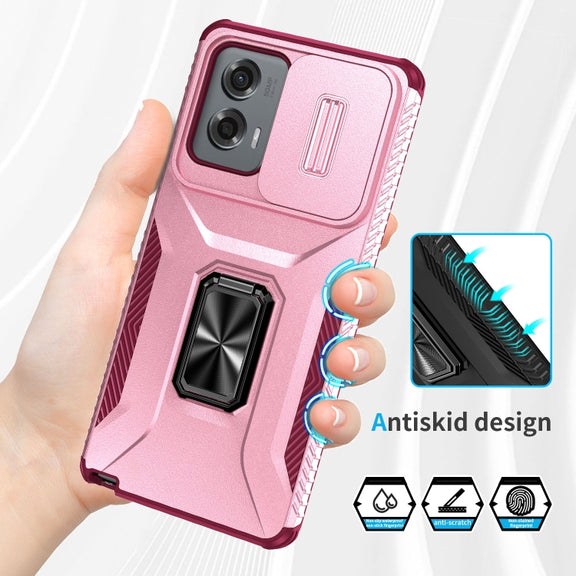 For Motorola Moto G Stylus 2024 Sliding Camshield Holder Phone Case(Pink + Rose Red)